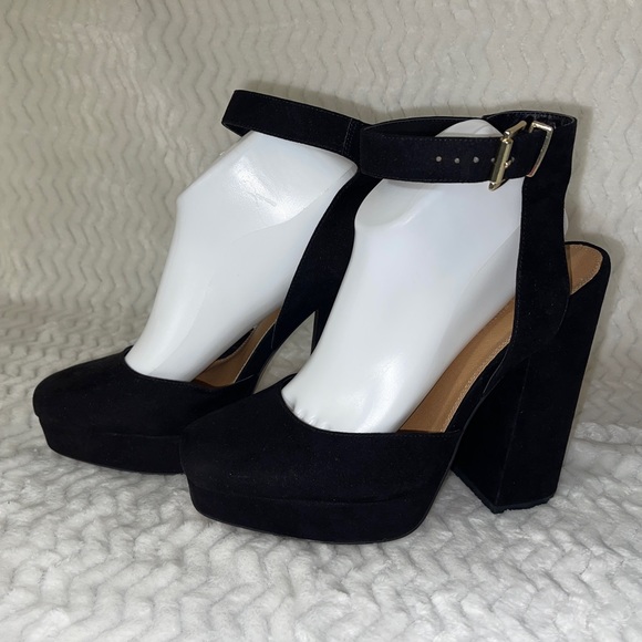 ASOS Black Ankle Strap Platform Block Heels - Picture 2 of 7